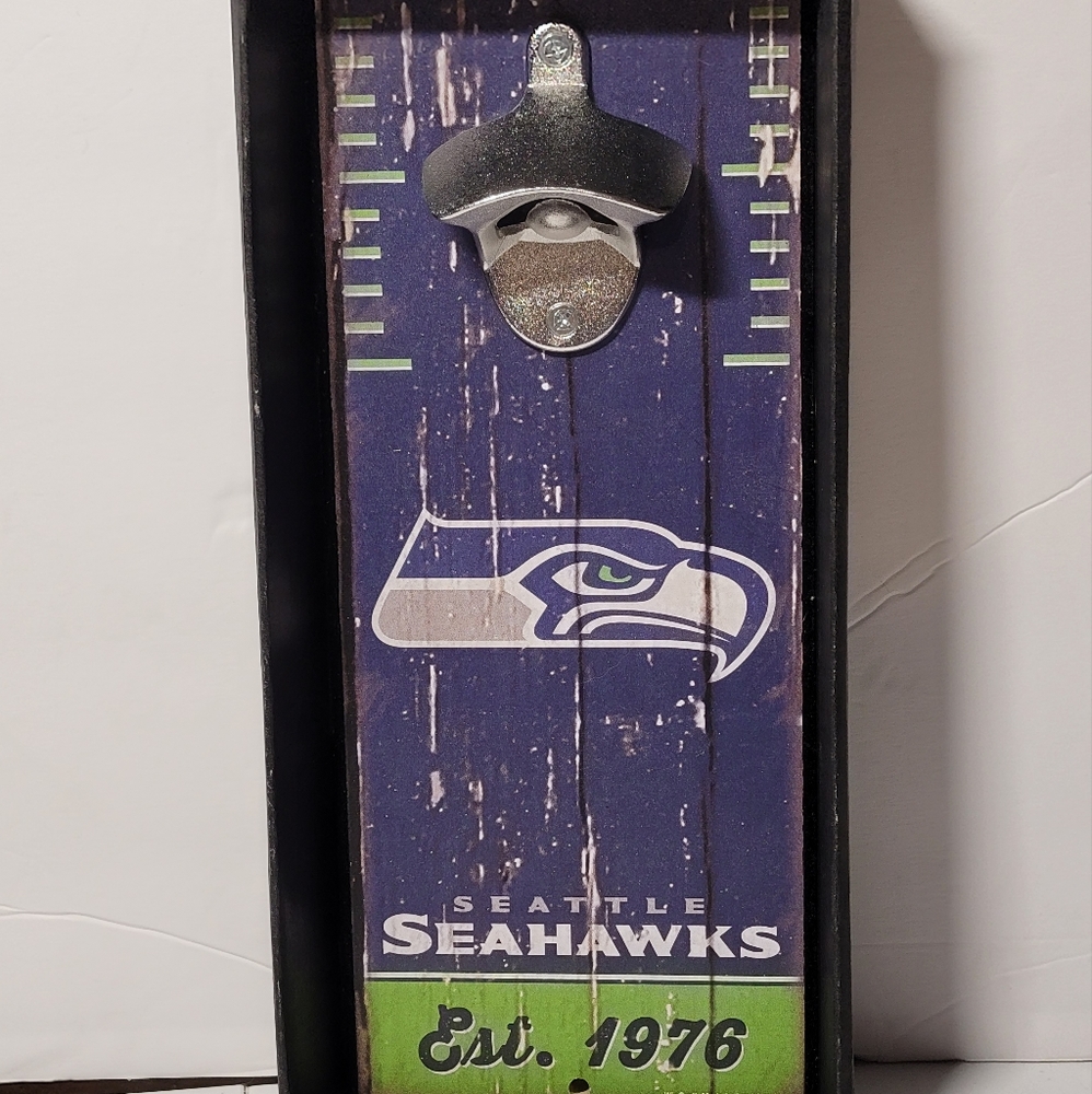 SEATTLE SEAHAWKS BOTTLE OPENER WOOD PLAQUE